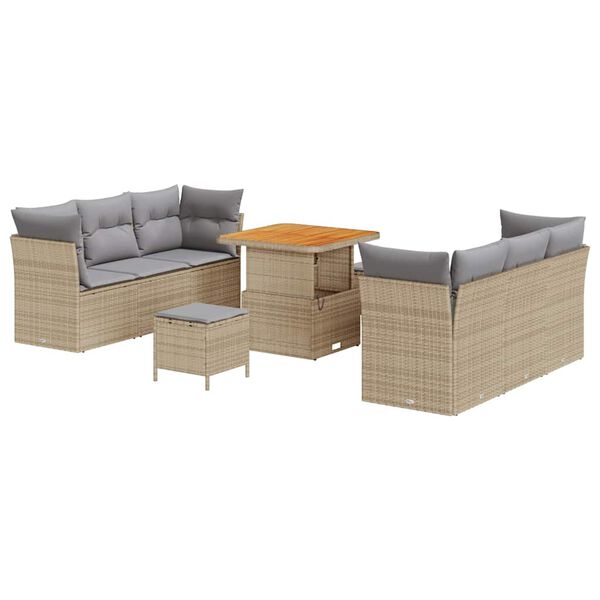 vidaXL Havesofa S&aelig;t 9 pcs Beige polyrattan