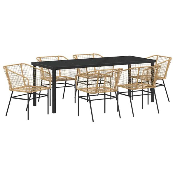 vidaXL Have Spisebordss&aelig;t 7 pcs Brun polyrattan