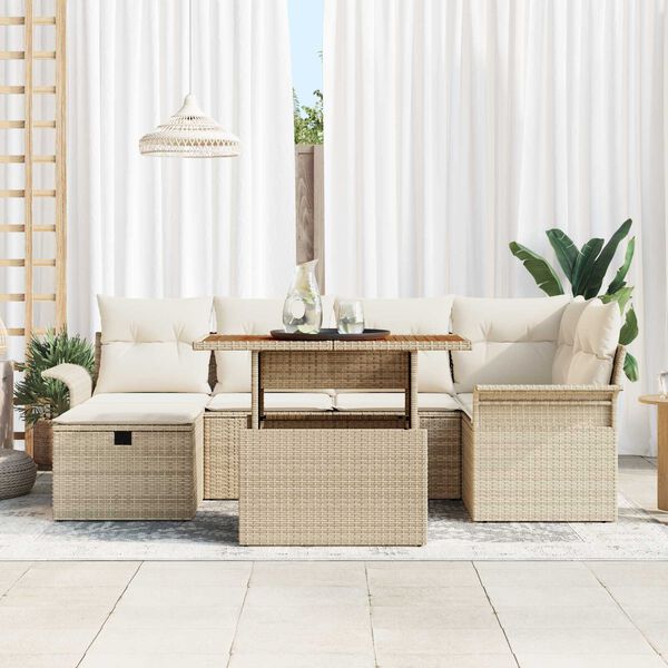 vidaXL Havesofa Sæt 7 pcs Beige polyrattan