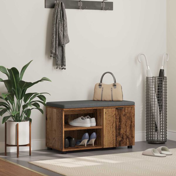 vidaXL Hallb&aelig;nk Gammelt tr&aelig; 80 x 38 x 46 cm Kunstigt tr&aelig; og stof