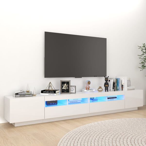 vidaXL tv-skab med LED-lys 260x35x40 cm hvid h&oslash;jglans