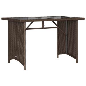 vidaXL havebord med glastop 110x68x70 cm polyrattan brun