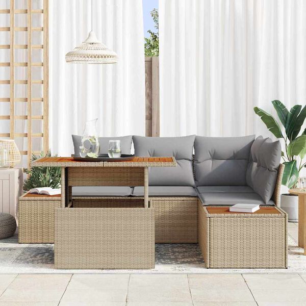 vidaXL Havesofa S&aelig;t med opbevaring 5 pcs Beige Poly rattan