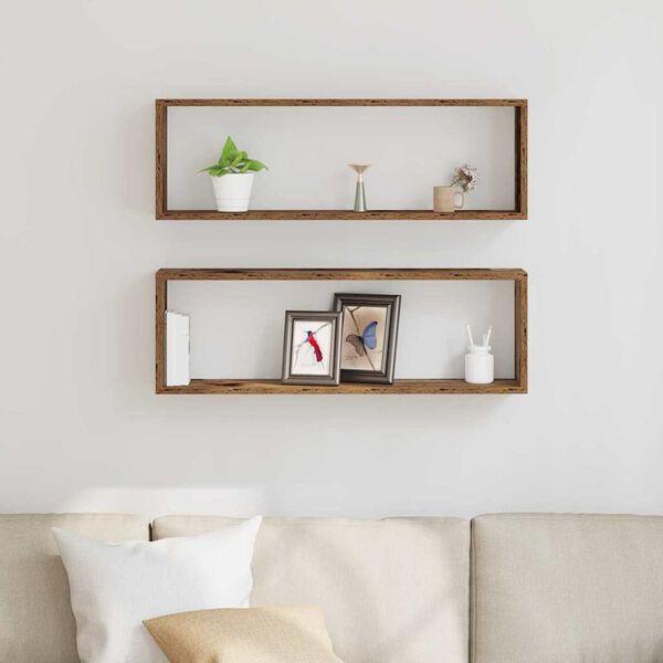 vidaXL Væg Hylde 2 pcs Gammelt træ 80 x 15 x 26 cm Konstrueret træ