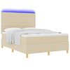 vidaXL LED Box Spring Bed med madras Creme 160 x 200 cm Stof