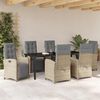 vidaXL Have Spisebordss&aelig;t med pude 7 pcs Beige polyrattan