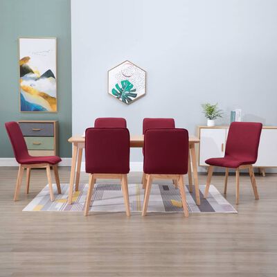 vidaXL spisebordsstole 6 stk. rødt stof massivt egetræ