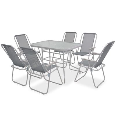 vidaXL udendørs spisebordssæt 8 dele stål og textilene grå