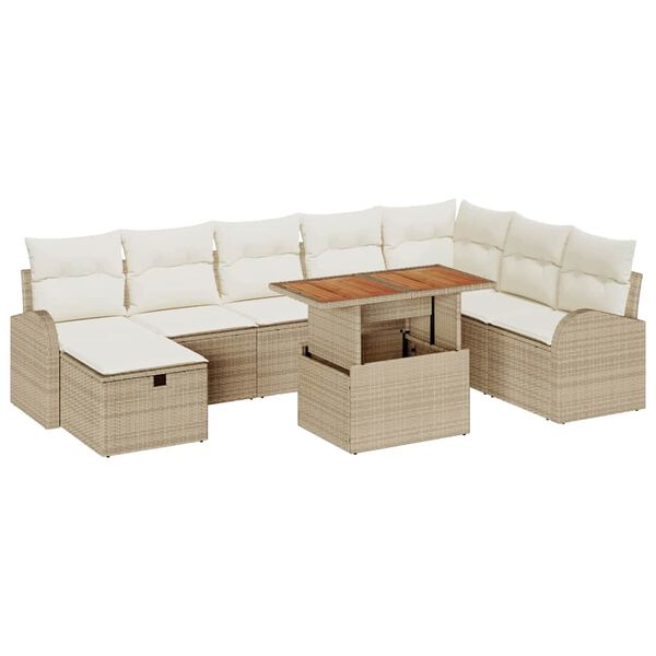 vidaXL Havesofa S&aelig;t med pude med opbevaring 9 pcs Beige polyrattan