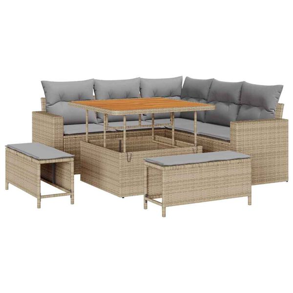 vidaXL Havesofa S&aelig;t med pude 9 pcs Beige og lys gr&aring; polyrattan