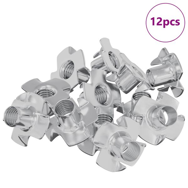 vidaXL Pronged T-nut 12 pcs S&oslash;lv M6 mm St&aring;l