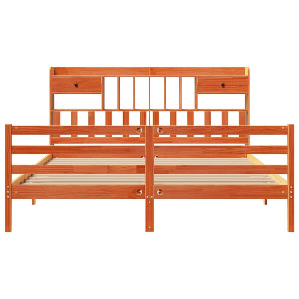 vidaXL seng med reol uden madras 200x200cm massivt fyrretræ gyldenbrun