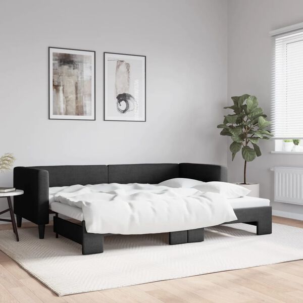 vidaXL daybed med udtr&aelig;k 80x200 cm stof sort