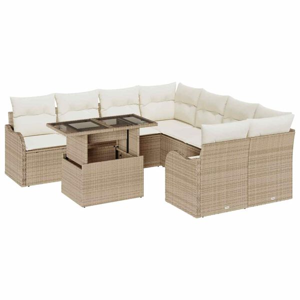 vidaXL Havesofa S&aelig;t med pude med pude 9 pcs Beige Polyrattan