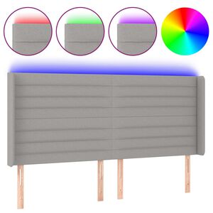 vidaXL sengegavl med LED-lys 163x16x118/128 cm stof lysegr&aring;