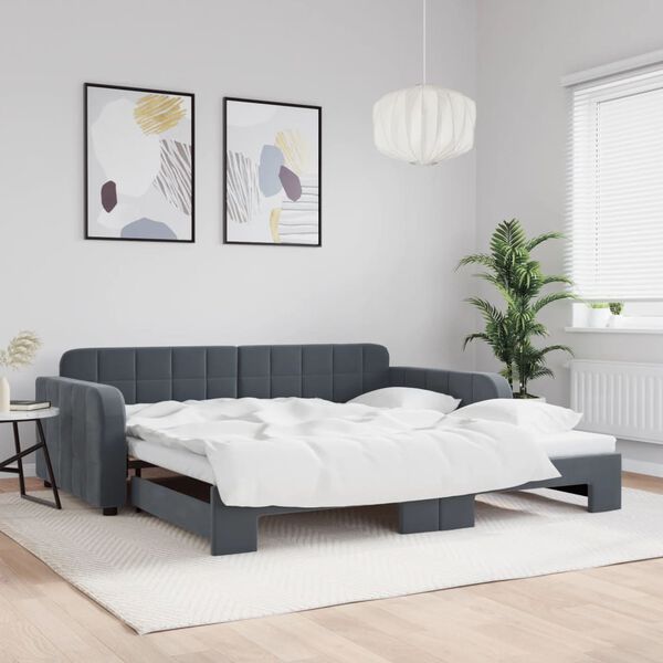 vidaXL daybed med udtr&aelig;k 100x200 cm velour m&oslash;rkegr&aring;