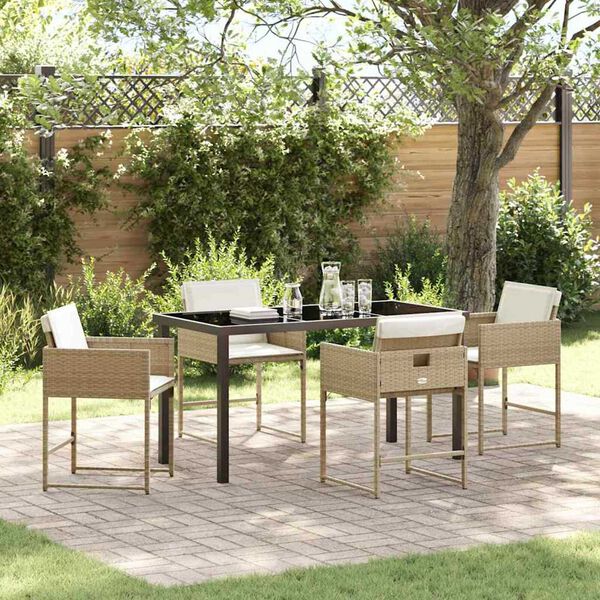 vidaXL Have Spisebordss&aelig;t 5 pcs Beige polyrattan