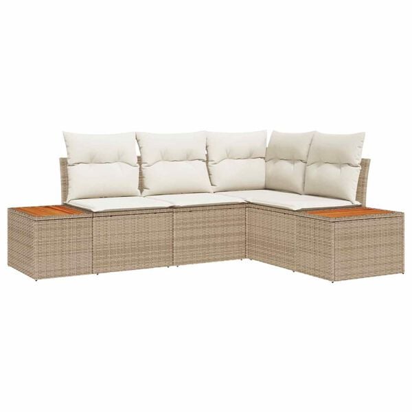 vidaXL Havesofa Sæt med pude 4 pcs Beige og creme Polyrattan