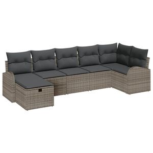 vidaXL Sofa S&aelig;t med pude med opbevaring 7 pcs Gr&aring; polyrattan