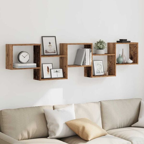 vidaXL vægreol med 5 rum konstrueret træ antikt trælook