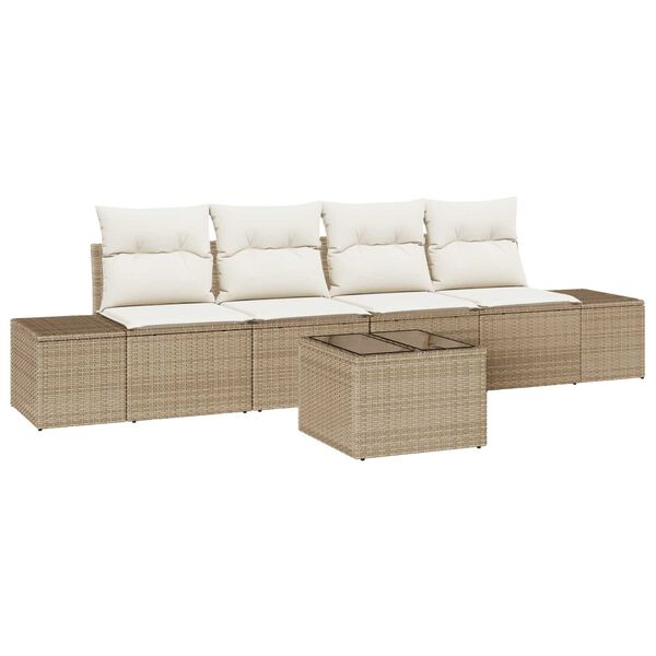vidaXL Sofa S&aelig;t med pude med pude 5 pcs Beige og creme polyrattan