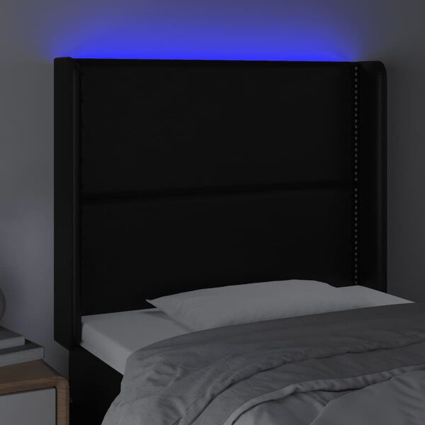 vidaXL sengegavl med LED-lys 93x16x118/128 cm kunstl&aelig;der sort