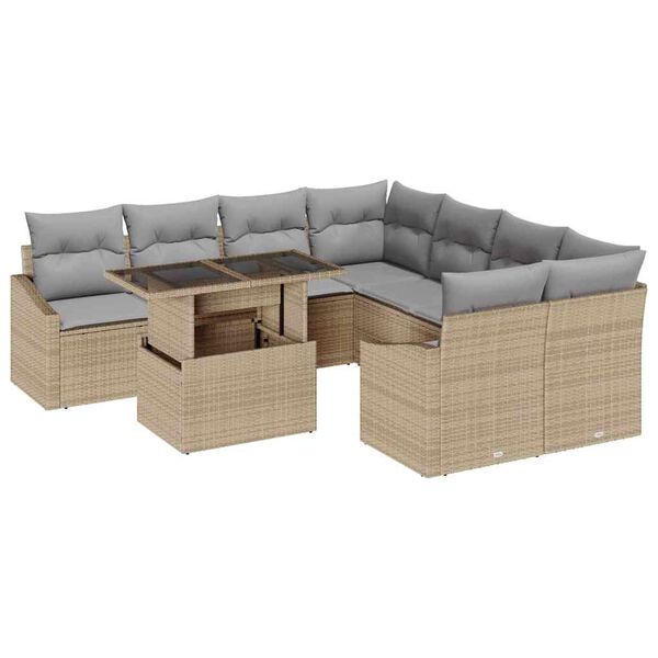 vidaXL Havesofa Sæt med opbevaring 9 pcs Beige Poly rattan