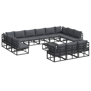 vidaXL Havesofa S&aelig;t 14 stk. Sort Aluminium