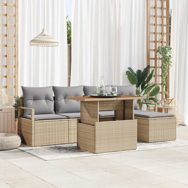 vidaXL Havesofa S&aelig;t med opbevaring 6 pcs Beige Poly rattan