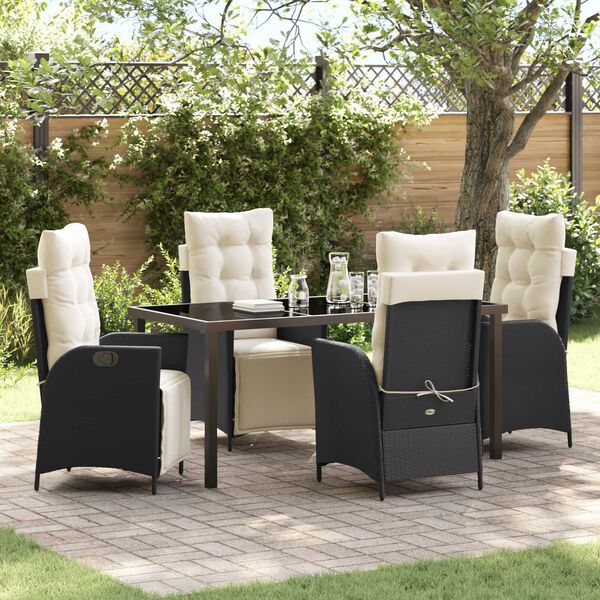 vidaXL Have Spisebordss&aelig;t med pude 5 pcs Sort polyrattan