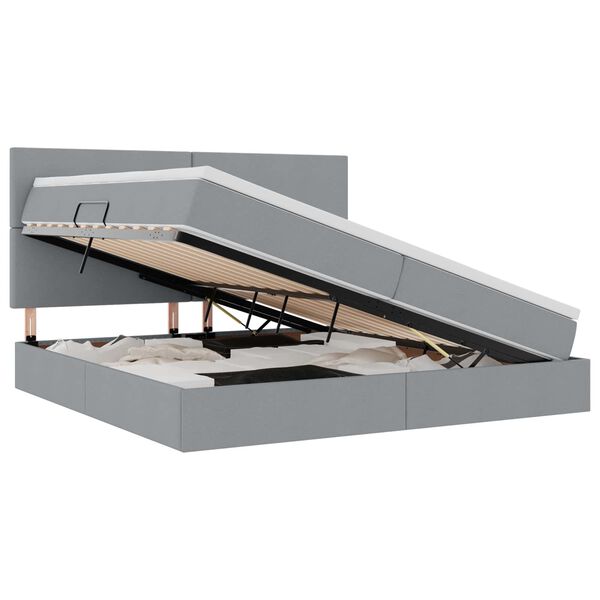 vidaXL Seng med opbevaring og madras Lysegr&aring; 200 x 200 cm Polyester