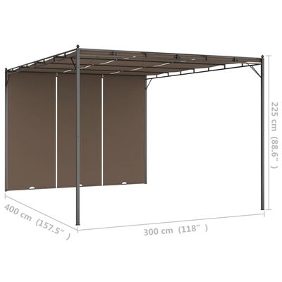 vidaXL havepavillon med sidegardin 4x3x2,25 m gråbrun