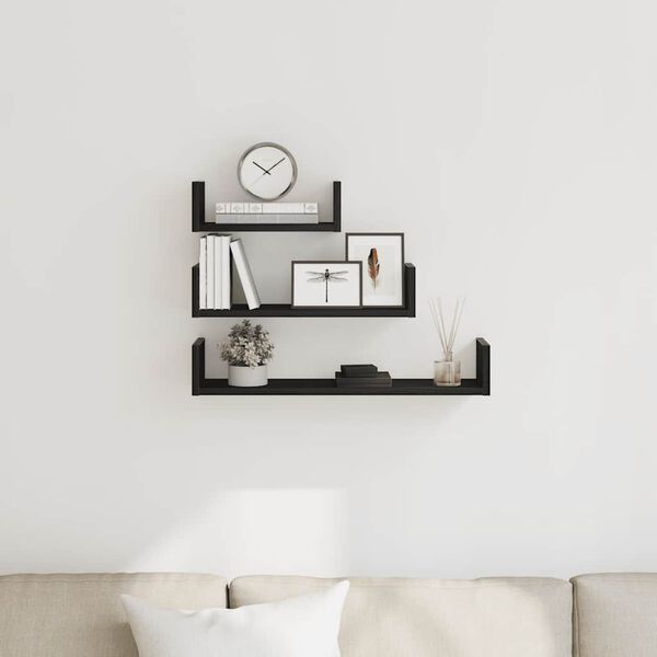 vidaXL væghylder 3 stk. konstrueret træ sort egetræsfarve