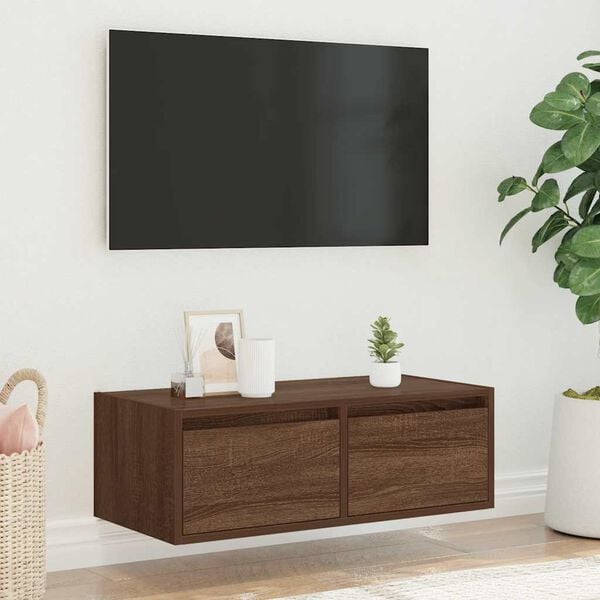 vidaXL tv-bord med LED-lys 75x35,5x25 cm brun egetr&aelig;sfarve