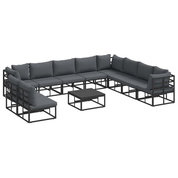 vidaXL Havesofa Sæt med pude 11 pcs Sort Aluminium