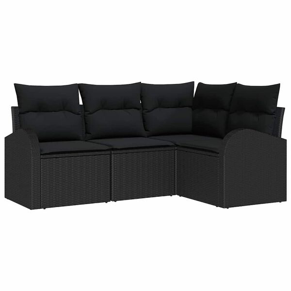 vidaXL Havesofa Sæt med pude med opbevaring 4 pcs Sort polyrattan