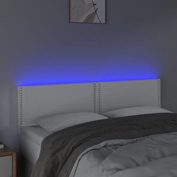 vidaXL sengegavl med LED-lys 144x5x78/88 cm kunstl&aelig;der hvid