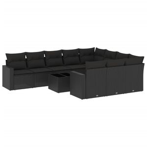 vidaXL sofas&aelig;t til haven 11 dele med hynder polyrattan sort
