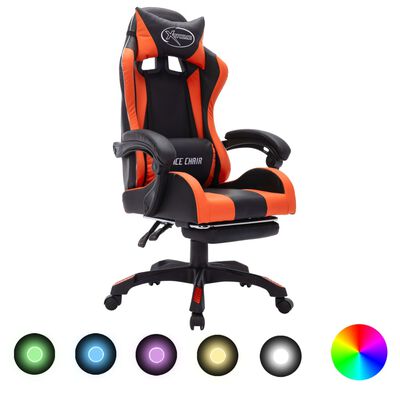 vidaXL gamingstol m. LED-lys RGB-farver kunstlæder orange og sort