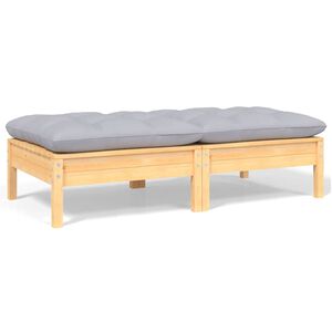 vidaXL 2-personers havesofa med gr&aring; hynder massivt fyrretr&aelig;