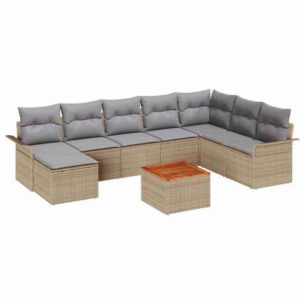 vidaXL Havesofa S&aelig;t 9 pcs Beige Poly rattan