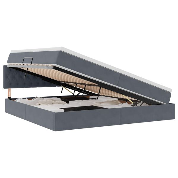 vidaXL Opbevaringsseng med madras M&oslash;rkegr&aring; 200 x 200 cm Fl&oslash;jl