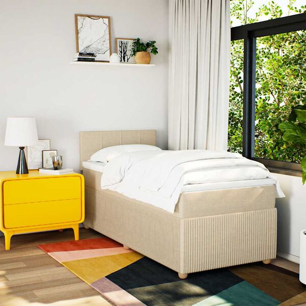 vidaXL kontinentalseng med madras 90x190 cm stof cremefarvet