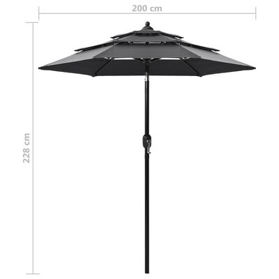 vidaXL parasol med aluminiumsstang i 3 niveauer 2 m antracitgrå