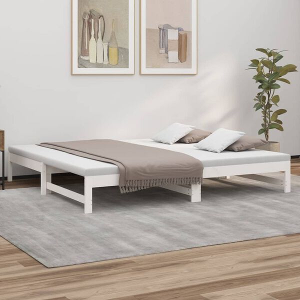 vidaXL daybed med udtræk 2x(80x200) cm massivt fyrretræ hvid