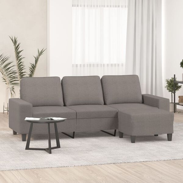 vidaXL 3-personers sofa med fodskammel 180 cm stof Gr&aring;brun