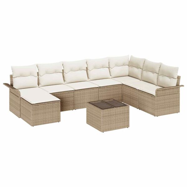 vidaXL Havesofa Sæt med pude 9 pcs Beige polyrattan