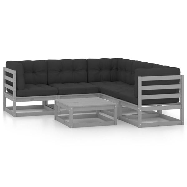 vidaXL loungesæt til haven 6 dele med hynder massivt fyrretræ