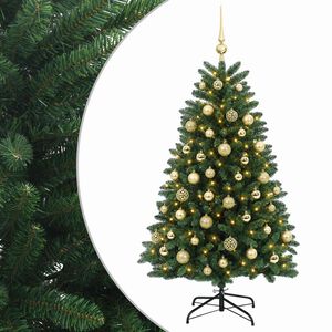 vidaXL Kunstigt juletr&aelig; mellemgr&oslash;nt med julekugle 150 cm 150 LED'er