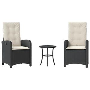 vidaXL bistros&aelig;t til haven 3 dele med hynder polyrattan sort